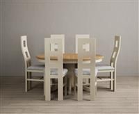 Extending Hertford 100cm - 130cm Oak and Cream Painted Pedestal Dining Table with 4 Oak Painted Chairs