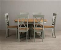 Extending Hertford 100cm - 130cm Oak and Soft Green Painted Pedestal Dining Table with 4 Oak Hertford Chairs