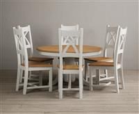 Extending Hertford 100cm - 130cm Oak and Signal White Painted Pedestal Dining Table with 4 Oak Natural Chairs