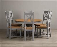Hertford 120cm Fixed Top Oak and Light Grey Painted Dining Table with 4 Oak Natural Chairs