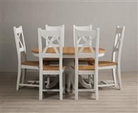 Extending Hertford 100cm - 130cm Oak and Signal White Painted Pedestal Dining Table with 4 Oak Natural Chairs