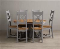 Extending Hertford 100cm - 130cm Oak and Light Grey Painted Pedestal Dining Table with 4 Oak Natural Chairs