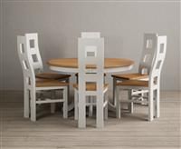 Hertford 120cm Fixed Top Oak and Signal White Painted Dining Table with 4 Oak Natural Chairs