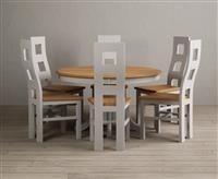 Hertford 120cm Fixed Top Oak and Soft White Painted Dining Table with 4 Oak Natural Chairs