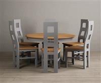 Hertford 120cm Fixed Top Oak and Light Grey Painted Dining Table with 4 Oak Natural Chairs