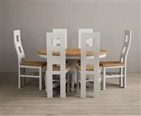 Extending Hertford 100cm - 130cm Oak and Signal White Painted Pedestal Dining Table with 4 Oak Painted Chairs