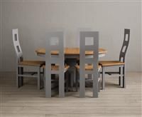 Extending Hertford 100cm - 130cm Oak and Light Grey Painted Pedestal Dining Table with 4 Oak Painted Chairs