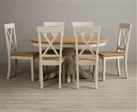 Extending Hertford 100cm - 130cm Oak and Cream Painted Pedestal Dining Table with 4 Oak Hertford Chairs
