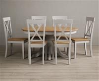 Extending Hertford 100cm - 130cm Oak and Soft White Painted Pedestal Dining Table with 4 Oak Hertford Chairs