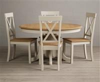 Hertford 120cm Fixed Top Oak and Cream Painted Dining Table with 4 Oak Hertford Chairs