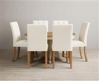 Extending Hertford 100cm - 130cm Oak and Cream Painted Pedestal Dining Table with 4 Natural Isabella Chairs