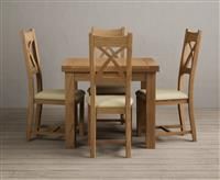 Extending Buxton 90cm Solid Oak Dining Table with 4 Cream Natural Solid Oak Chairs