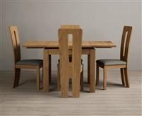 Extending Buxton 90cm Solid Oak Dining Table with 4 Grey Lucca Chairs