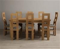 Extending Buxton 180cm Solid Oak Dining Table with 6 Grey Natural Solid Oak Chairs