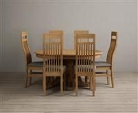 Extending Hertford 100cm - 130cm Solid Oak Pedestal Dining Table with 4 Grey Chairs