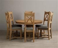 Hertford 120cm Fixed Top Solid Oak Dining Table with 4 Grey Natural Solid Oak Chairs