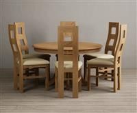 Hertford 120cm Fixed Top Solid Oak Dining Table with 4 Cream Natural Solid Oak Chairs
