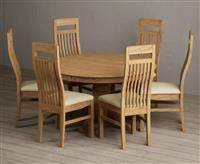 Hertford 120cm Fixed Top Solid Oak Dining Table with 4 Cream Chairs