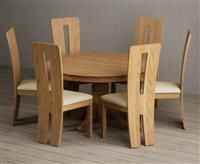 Hertford 120cm Fixed Top Solid Oak Dining Table with 4 Cream Lucca Chairs