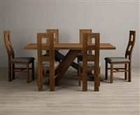 Michigan 180cm Rustic Oak and Metal Black Leg Industrial Dining Table with 6 Grey Rustic Solid Oak Chairs