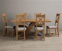 Michigan 180cm Solid Oak and Metal Industrial Dining Table with 6 Charcoal Grey Natural Solid Oak Chairs