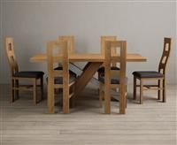 Michigan 180cm Solid Oak and Metal Industrial Dining Table with 6 Charcoal Grey Natural Chairs