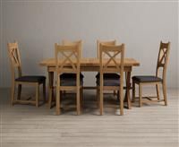 Extending Buckley 160cm Solid Oak Dining Table with 6 Charcoal Grey Natural Solid Oak Chairs