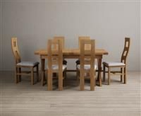 Extending Buckley 160cm Solid Oak Dining Table with 6 Light Grey Natural Chairs