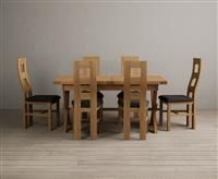 Extending Buckley 160cm Solid Oak Dining Table with 6 Black Natural Solid Oak Chairs