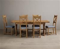 Extending Buckley 200cm Solid Oak Dining Table with 6 Blue Natural Solid Oak Chairs