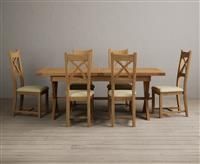 Extending Buckley 200cm Solid Oak Dining Table with 6 Cream Natural Solid Oak Chairs