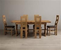 Extending Buckley 200cm Solid Oak Dining Table with 6 Brown Natural Chairs