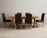 Extending Buckley 200cm Solid Oak Dining Table with 6 Brown Scroll Back Chairs