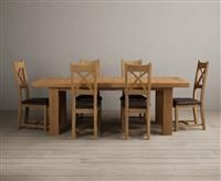 Extending Callington 230cm Oak Dining Table with 6 Linen Natural Solid Oak Chairs