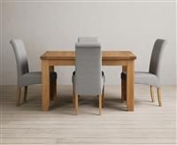 Extending Yateley 130cm Solid Oak Dining Table with 6 Grey Scroll Back Chairs