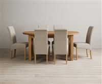 Extending Caversham Oak Oval Dining Table with 10 Charcoal Grey Scroll Back Chairs
