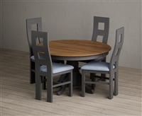 Hertford 120cm Fixed Top Oak and Charcoal Grey Painted Dining Table with 4 Brown Painted Chairs