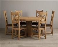 Helmsley 150cm Round Oak Dining Table with 6 Grey Natural Solid Oak Chairs