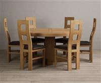 Helmsley 150cm Round Oak Dining Table with 8 Light Grey Natural Chairs