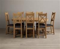 Extending Helmsley Oak Pedestal Dining Table with 6 Light Grey Natural Solid Oak Chairs