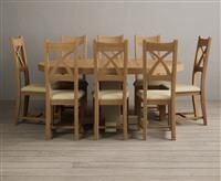 Extending Helmsley Oak and Cream Painted Pedestal Dining Table with 8 Cream Natural Solid Oak Chairs