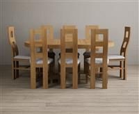 Extending Helmsley Oak and Cream Painted Pedestal Dining Table with 8 Oak Natural Chairs