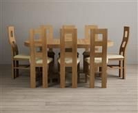 Extending Helmsley Oak and Cream Painted Pedestal Dining Table with 4 Black Natural Solid Oak Chairs