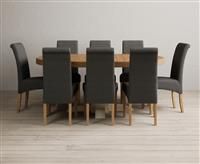 Extending Helmsley Oak and Cream Painted Pedestal Dining Table with 4 Charcoal Grey Scroll Back Chairs