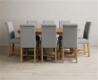 Extending Helmsley Oak and Cream Painted Pedestal Dining Table with 4 Charcoal Grey Scroll Back Chairs