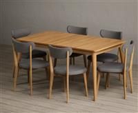 Extending Ruben 150cm Retro Oak Dining Table with 6 Grey Nordic Chairs