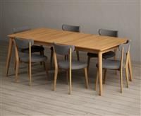 Extending Ruben 200cm Retro Oak Dining Table with 6 Grey Nordic Chairs