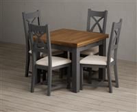 Extending Buxton 90cm Oak and Charcoal Grey Painted Dining Table with 4 Charcoal Grey Painted Chairs