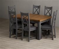 Extending Buxton 140cm Oak and Charcoal Grey Painted Dining Table with 6 Charcoal Grey Painted Chairs