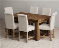 Extending Buxton 140cm Rustic Solid Oak Dining Table with 6 Natural Scroll Back Chairs